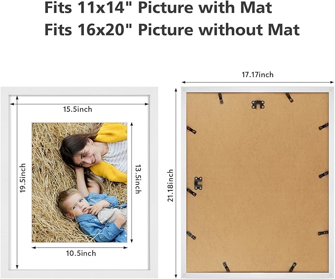 Golden State Art, 16x20 Picture Frame Set of 6 - Matted to 11x14 Photo - Engineered Wood Gallery Frame Set - Wall Mounting (White,6 Pack)