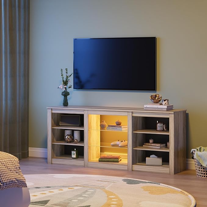 WLIVE Modern TV Stand for 65 Inch TV, Entertainment Center with Adjustable Open Shelves & RGB LED Lights, Sturdy Media Console for Living Room, Bedroom,Gaming(Gray Oak)