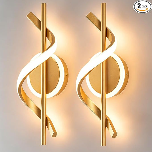 EIDISUNY 2Pack LED Wall Sconces Indoor, 12W LED Wall Mount Lights, Modern Spiral Wall Lamp, 3000K Wall Light Fixture for Stairs, Living Room, Bedroom, Aisle, Hallway (Warm White, Gold)