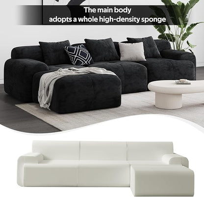 Modern L-Shaped Modular Sectional Sofa for Living Room，Oversized 3-Seater Couch with Deep Seat and Movable Ottoman – No Assembly,Comfortable Suede Fabric Boneless Sofa (Black)