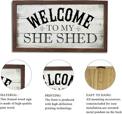 Welcome Signs Decor, Front Door Decoration for Wall, Home Farmhouse Entryway Decors, Funny Bar Signs, Wooden Framed Wall Decor, Welcome To My Shed Sign 15×7.5×0.3 inches