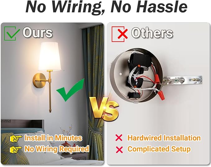 YHCDLAMP Battery Operated Wall Sconces Set of 2, Rechargeable Wireless Wall Lights with 10000mAh Magnetic Bulbs, Up to 50 Hours Runtime, Remote & RGB Dimmable, Brass for Bedroom Living Room Hallway