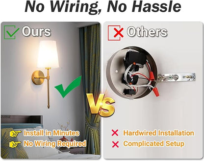 YHCDLAMP Battery Operated Wall Sconces Set of 2, Rechargeable Wireless Wall Lights with 10000mAh Magnetic Bulbs, Up to 50 Hours Runtime, Remote & RGB Dimmable, Brass for Bedroom Living Room Hallway