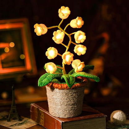 Lily of The Valley Lamp, Yellow Crochet Artificial Flowers with Night Lights, Cordless Table Lamp -Birthday Gifts for Women,Cozy Home Decor Mothers Day Gifts