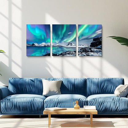 MHARTK66 Wall Art for Bedroom Wall Decor for Living Room Office Decor Abstract Mountain Aurora Landscape Painting 3 Piece Scenic Framed Canvas Art Prints Ready to Hang Kitchen Wall Pictures Home Decor