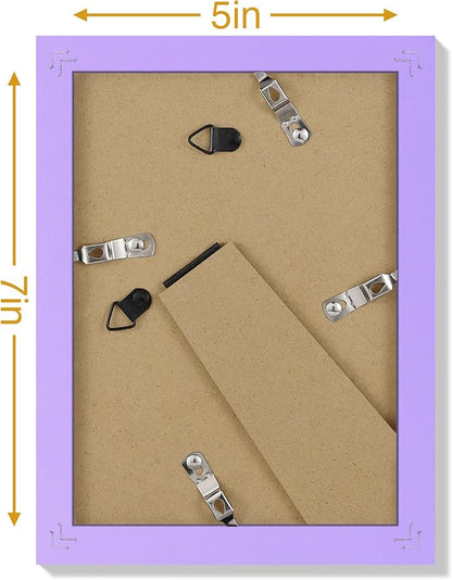Vittanly 5x7 Picture Frames Set of 9, Display 4x6 Pictures with Mat or 5x7 without Mat, Photo Frames for Wall or Tabletop with Plexiglass, Engineered Wood, Purple