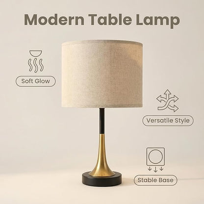 16.5'' Modern Table Lamps Set of 2 with Gold Metal Base and Linen Shade, Mid-Century Bedside Nightstand Lamps for Living Room and Bedroom(Bulb NOT Included)