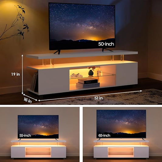 Cubehom White TV Stands for Living Room LED TV Stand Modern TV Stand with Storage for 55/60/65 inche TVs Entertainment Center for Living Room