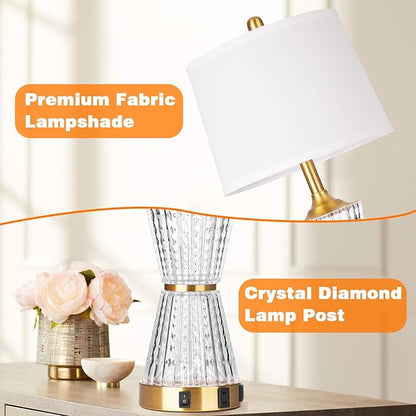 26" Modern Table Lamps, Gold Set of 2 Table Lamps Night Light with 2 USB Charging Ports & AC Outlet, Bedside Nightstand Lamp White Shade for Living Room Bedroom Home Decor(2 LED Bulbs Included)