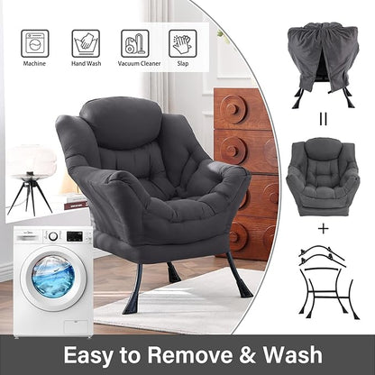 Lazy Chair, Large Accent Chair, Modern Comfy Armchair, Dark Grey Chair for Living Room Bedroom Dorm Room Office Apartment Reading Relaxing Use