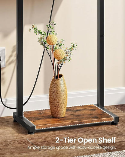 CHOEZON Narrow Side Table with Charging Station, 27" Skinny End Table for Small Spaces, Couch Table with Storage, Slim Tray Table with USB Ports, for Living Room, Bedroom, Rustic Brown TBZ27UBF