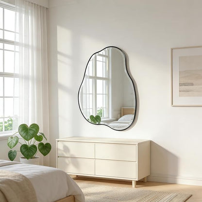 POZINO Irregular Beveled Mirror, 36"x24" Cloud Shaped Bathroom Mirrors with Metal Frame, Asymmetrical Wall Mirror for Vanity Living Room Bedroom Hallway Entryway, Horizontal or Vertical Hanging