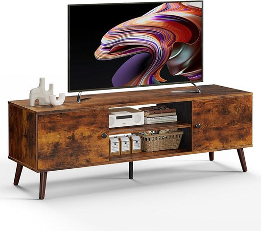 DUMOS TV Stand for 55 60 inch TV, Modern Mid Century Entertainment Center with Storage, Wooden Media Console Table with 2 Cabinets, for Living Room, Bedroom, Rust