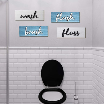 Jetec 4 Pieces Farmhouse Bathroom Wall Decor Wash Signs Rustic Hanging Wooden Signs Primitive Wall Arts Vintage Country Wooden Decorations for Home Room Bathroom(Blue, White)
