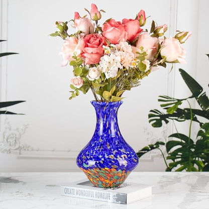 KAMMAK Colored Glass Vase, Beautiful Hand Blown Decorative Vase, Modern Art Vase for Flower Mantle Dining Table Centerpiece, Entryway Living Room Wedding Decoration, HR010