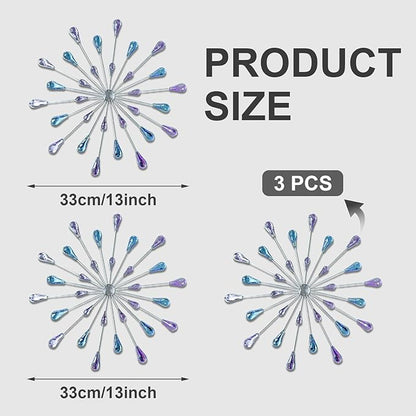 ZEXUIRU 3 Pack Silver Sunburst Wall Decor – Metal Crystal Wall Art with Sparkling Rhinestones, 14’’/18 Inch Starburst Wall Hanging Set for Living Room Bedroom Bathroom – Modern Bling Home Decorations