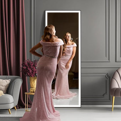 Kosmonia 71x24 Full Length Mirror, Dimmable 3 Color LED Light w/Light Memory, Distortion Free Silver Coating Mirror, HD Reflection &Anti Desilvering,Tempered Glass, Easy Setup w/Stand, Wall/Standing