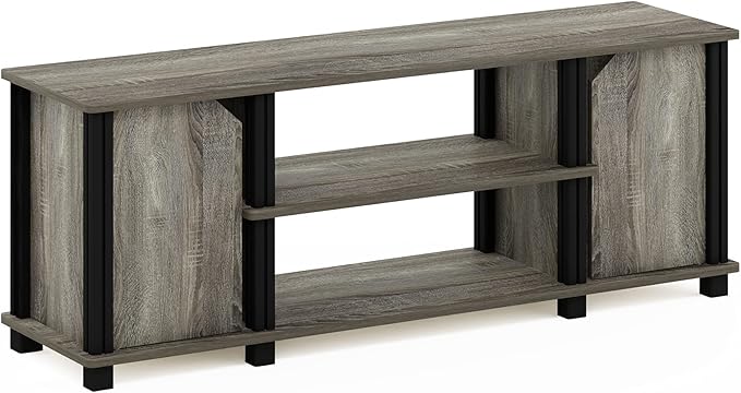 Furinno Brahms TV Stand Entertainment Center with Shelves and Storage for TV Size up to 45 Inch, French Oak/Black