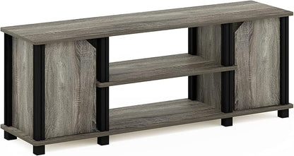 Furinno Brahms TV Stand Entertainment Center with Shelves and Storage for TV Size up to 45 Inch, French Oak/Black