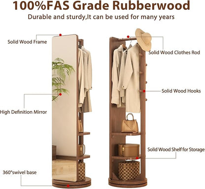 WoodsWhisper Full Length Mirror Coat Rack Solid Wood Floor Mirror 70"x16" Full Length Mirror with Stand Long Mirrors for Bedroom,Living Room (Walnut, 70" L x 16" W)