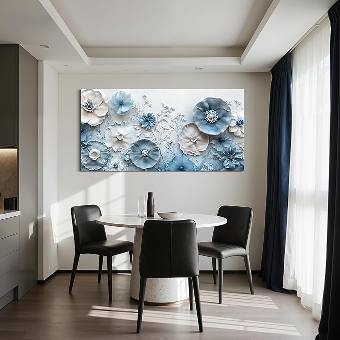 SERIMINO Extra Large Wall Art, Floral Wall Decor, Modern Wall Art, Blue and White Flowers Picture, Nature Botanical Prints, Oversized Paintings for Living Room Dining Room Hallway Office Hotel 29"x57"