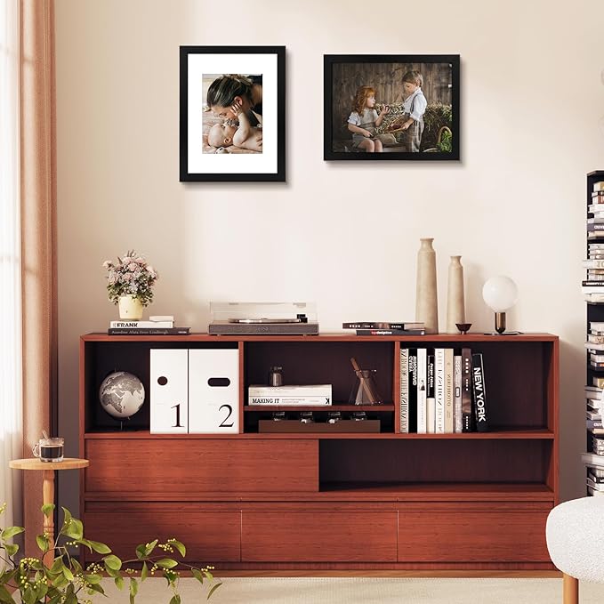 Golden State Art, 9x12 Picture Frame Set of 3 - Matted to 6x8 Photo - Engineered Wood Gallery Frame Set - Wall Mounting (Black,3 Pack)
