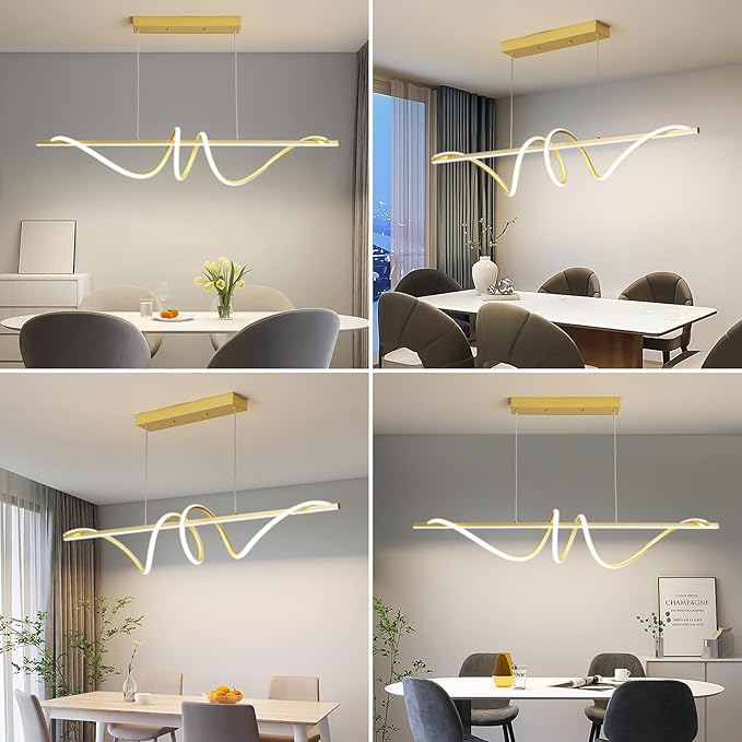 Modern LED Gold Pendant Light, 39IN Ceiling Chandelier Fixtures Dimmable with Remote Control 3000k-6500K Adjustable Color Temperature, Aluminum Island Lighting Lamp for Dining Room, Living Room
