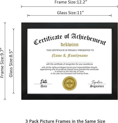 8.5x11 Diploma Frame Certificate Document Frame Set of 3 with High Definition Glass,Picture Frame for Wall and Tabletop Display in Black