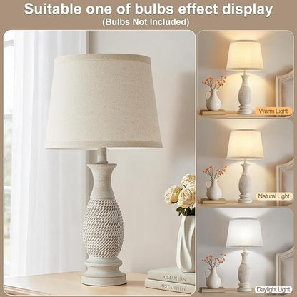 EJIAXIN Table Lamps Set of 2-21.6" Resin Farmhouse Bedside Lamps for Bedroom Living Room, Rustic Nightstand Bedroom Lamp with Rotary Switch for Night Stand End Table