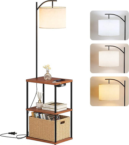 Floor Lamp with Charging Station, 3-Color Temperature LED Bulb (3000K Warm 4500K Natural 6000K Cool), Standing Light with USB & Type-C Ports, for Living Room Bedroom Office Dorm