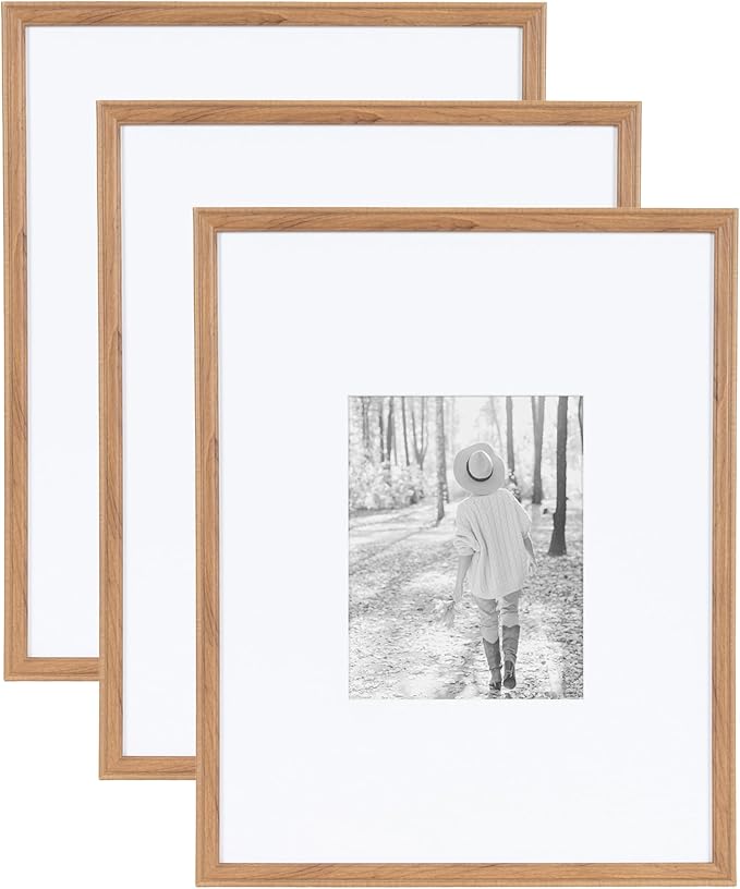 Kate and Laurel Adlynn Rectangle Picture Frame Set of 3; 16 x 20 matted to 8 x 10; Brown; Transitional Three-Piece Frame Set for Gallery Wall Frame Set in Living Room Wall Decor
