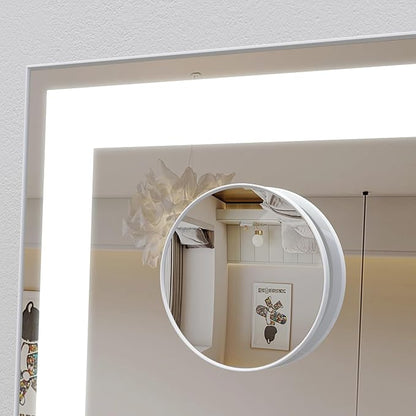 ANYHI Vanity Mirror with Lights, 23.6''x20'' Lighted Vanity Mirror with 10X Magnification, 3 Color Modes, Smart Touch Control, Aluminum Frame, Desktop or Wall Mounted Mirror for Bedroom, White