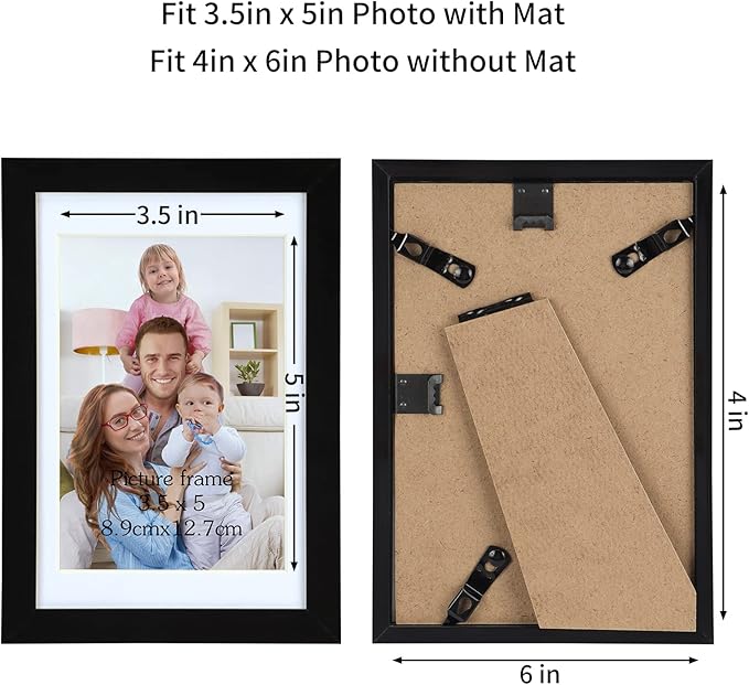 Giftgarden 4x6 Picture Frame Set of 10, Matted to 3.5x5 Photos with Mat or 6x4 Pictures without Mat, Multi Black Frames for Tabletop Wall Display