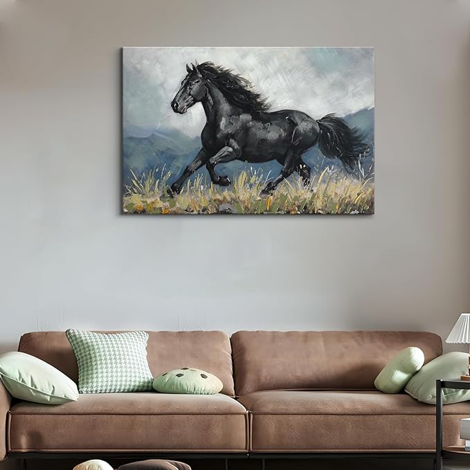 DRLWGTY Farmhouse Rustic Horse Canvas Wall Art, Rustic Animal Picture Prints, Vintage Wall Decor for Living Room Bedroom Kitchen Bathroom Office