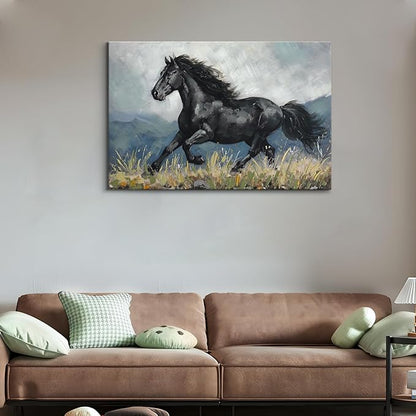 DRLWGTY Farmhouse Rustic Horse Canvas Wall Art, Rustic Animal Picture Prints, Vintage Wall Decor for Living Room Bedroom Kitchen Bathroom Office