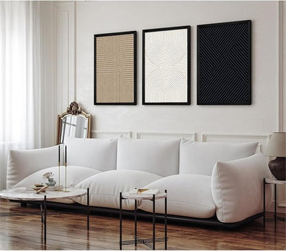 Abstract Modern Wall Decor Art Set of 3 Boho Neutral Canvas Wall Art Beige Minimalist Line Wall Art Decor Brown Black Art Modern Abstract Prints Pictures for Living Room Bedroom 24x36 Inch Framed