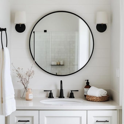Oruii Round Mirror 30 inch, Large Black Circle Mirror Metal Frame, Large Black Circular Mirrors for Living Room, Dining Room, Entryway, Hallway, Foyer, Bathroom, Wall