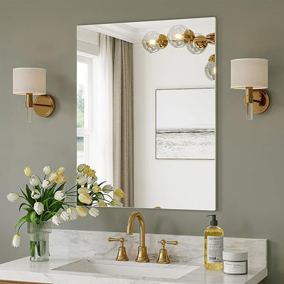 Frameless Mirror for Bathroom, 24"x30" Framelss Bathroom Mirrors for Over Sink, Frameless Vanity Mirror for Living Room, Bedroom, Entryway, Gym, Yoga