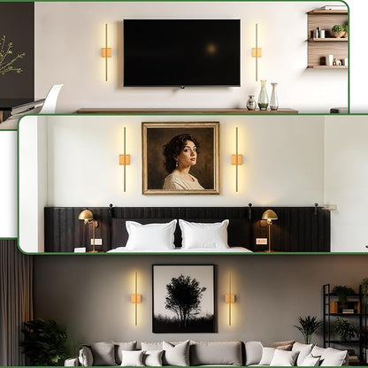 DORESshop Battery Operated Wall Sconces Set of 2, Dimmable Battery Wall Sconce with Remote Control, Brass 350°Rotate Rechargeable Sconces, 28.1 Inch Wireless Wall Lights for Bedroom, Living Room