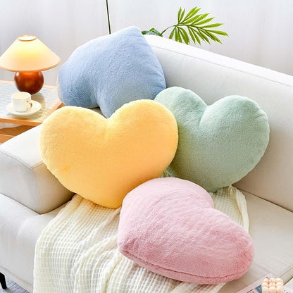 XVTRU Sage Green Heart Pillows, Cute Heart Decorative Pillow, Heart Shaped Throw Pillows for Bed, Faux Rabbit Fur Plush Hoom Decor Pillow Cushion for Chair Sofa Living Room (Mini 12.9" x 9.8")