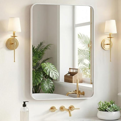 NEWBULIG 24"x36" White Wall Mirror, Bathroom Mirrors for Over Sink, Matte Metal Framed Vanity Mirror with Tempered Glass, Entryway, Living Room, Bedroom