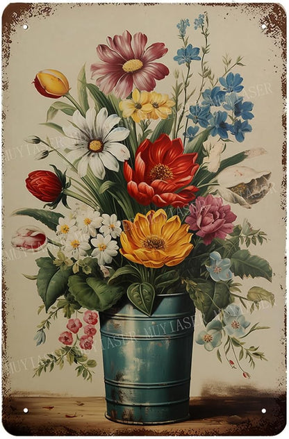Metal Signs Vintage brightly colored flowers Sign Vintage Signs Retro Aluminum Tin Sign for Kitchen Office Home Bar Cafe Decor 8x12 Inch