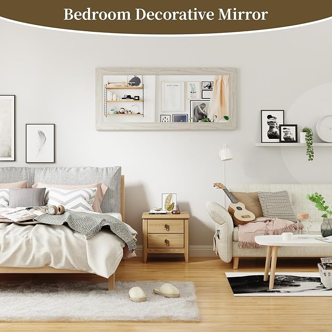 Syndra Modern Full Length Mirror Wood Frame, 56x20'' Large Floor Mirror with HD Tempered Glass & Wall Mount, Rectangular Standing Mirror for Bedroom, Living Room, Entryway, Farmhouse(Grey White Oak)