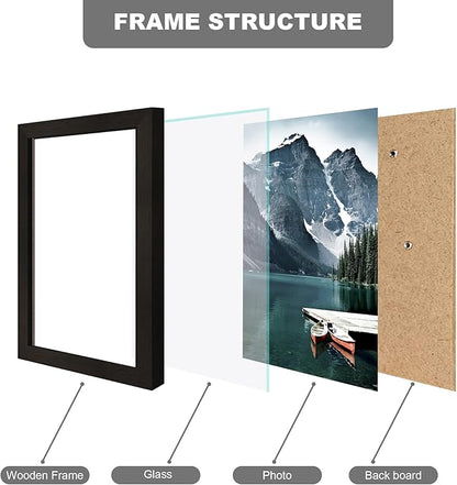 Hongkee 5.5 x 8.5 Diploma Frame - Made of Real Glass and Black Wooden Frame, 5.5 by 8.5 Photo for Wall or Tabletop Display, 3 Pack