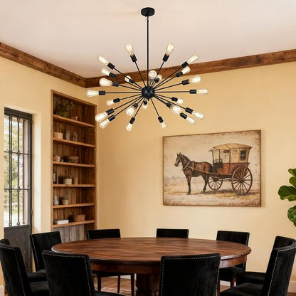 24 Light Black Sputnik Chandeliers, Modern Farmhouse Chandeliers for Dining Room Light Fixtures Over Table, Industrial Ceiling Hanging Lighting for Living Room, Bedroom, Kitchen, Foyer