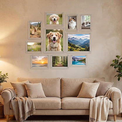 Novabright 8x10, 5x7, 4x6 Inch Acrylic Floating Picture Gallery Frame Set 10 Pack 3 Size Wall Mount Clear Picture Floating Frame Bulk Double Panel Hanging Photo Frameless Frames Office Home Display