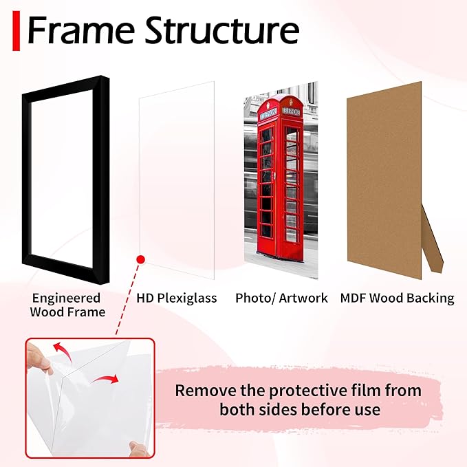 3.5x5 Picture Frame, Black Photo Frame for Tabletop or Wall Display, Frame Collage with HD Plexiglass for Wall Home Gallery Decor, Black with Gadget, 2 Pack