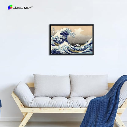 Wieco Art Framed Wall Art Canvas Prints Ocean Beach Picture Paintings for Home Office Decorations Wall Decor Great Wave of Kanagawa Katsushika Hokusai Modern Landscape Sea Artwork