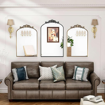 Traditional Vintage Gold Mirror, Antique Arched Mirror, Bronze Decor Wall Mirrors, Large Baroque Mirror with Aluminum Frame, Ornate Mirrors for Bathroom, Living Room, Fireplace (30"x22")