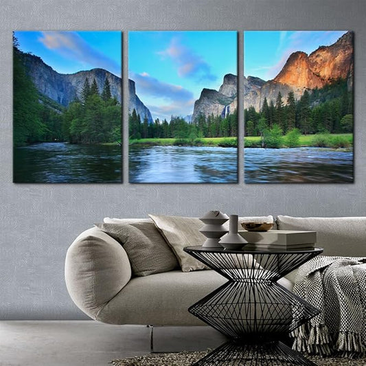 Pacimo Mountain Canvas Wall Art Panorama of Yosemite Valley Pictures Painting National Park Modern Artwork Lake Nature Landscape Framed Wall Art for Living Room Bedroom Office Wall Decor - 20"x28"x3